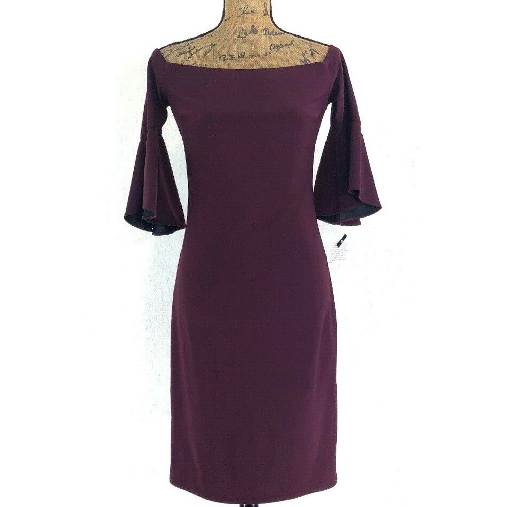Betsy Adam Dress 2 XS Burgundy Wine Off Shoulder Bell Sl Sexy Cocktail Party NEW